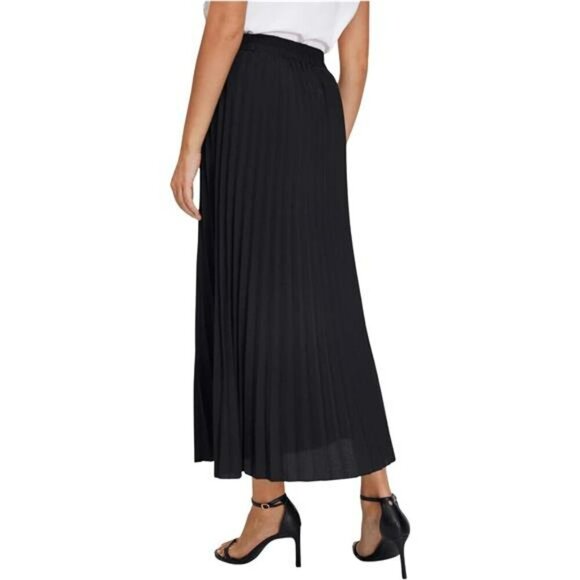 Womens Pleated Long Skirt High Waist Solid Maxi Skirt Casual Flowy Work Skirt - Picture 2 of 6
